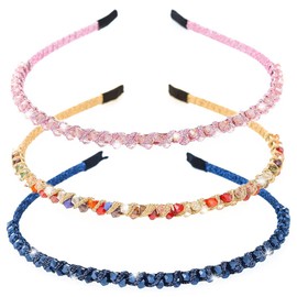 Bouory Thin Headbands Crystal Rhinestones Hairband Giltter Beads Head Band Women Head Acessories 3PCS