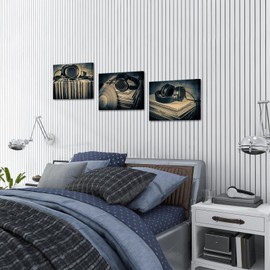 Canvbay 3 Pieces Music Headphone Canvas Wall Art Vintage Headset Vinyl Record Print Picture for Home Studio Office Stretched and Framed Ready to Hang 12x16inchx3pcs