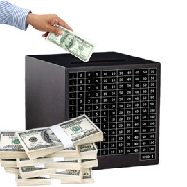 Money Saving Box with Counter Savings Challenge Box Piggy Bank Stainless Steel Money Bank Cash Saver Money Box for Adults Child（3000 Dollar） (Black)