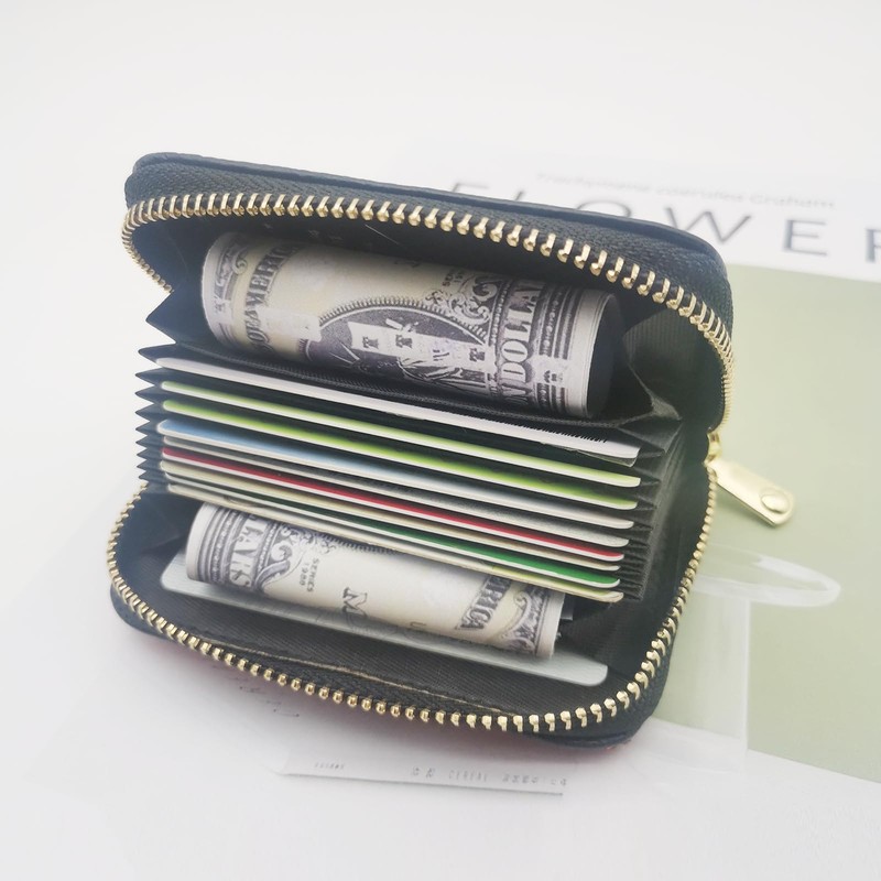 Owemtao Bling Credit Card Case RFID Leather Wallet Multilayer Zipper