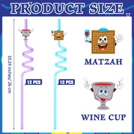 FillTouch 24 Pcs Passover Straws Spiral Straws Matzah Wine Cup Design Plastic Drinking Straws for Passover Pesach Seder Reusable Sipping Straws For Seder Table Decorations for Jar Tumbler Cups