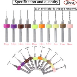 HUAZIZ PCB Drill Bit Set 0.3 mm - 1.2 mm Tungsten Steel Micro Twist Drill Bit for PCB 3D Printer Precision Drill Jewellery Drilling Tools (2 x 10 Sizes)