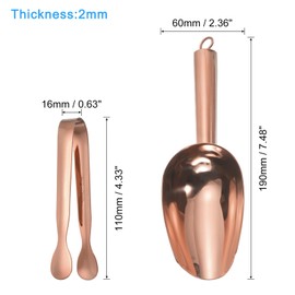 uxcell Serving Tongs, 6pcs - Stainless Steel Ice Scoop and Ice Tong, Mini Kitchen Tongs & Scoops, for Ice Bucket, Sugar, Dessert (Rose Gold)