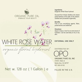 White Rose Water Hydrosol - Pure Natural Distilled Bulgarian Rosewater Vegan Bulk Hydrating Spray Mist Spritz Toner Face Hair Skin Pores Locs Dreads - Packaging May Vary (128 oz / 1 Gallon)