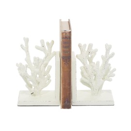 Deco 79 Metal Coral Decorative Bookends Non Skid Bookends, Set of 2 Office Bookends5"W, 7"H, White