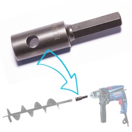 Auger adapter for drill: hexagon socket (HEX) 12mm for digging holes stakes, posts, fencing