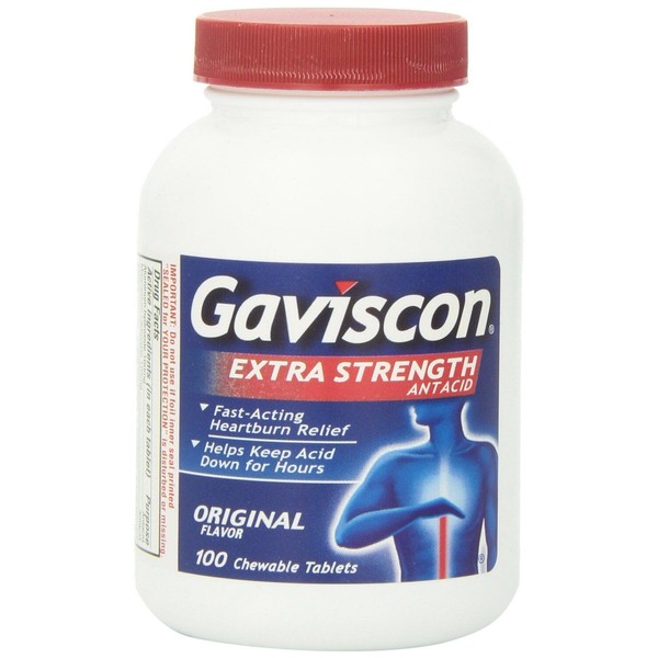 Gaviscon Extra Strength Chewable Antacid Tablets, Original Flavor, 100-Count Bottles