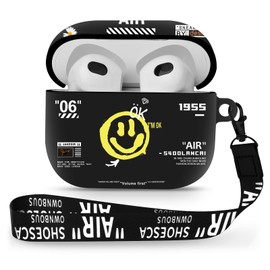 Gedicht for Airpods 3 Case, Cute Cool Smiling Face Pattern TPU Soft Case with Lanyard & Keychain
