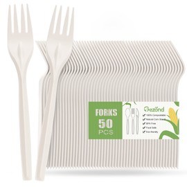 Compostable Forks 50 Count 7 Inch Disposable Forks Heavy-duty Cutlery Set Eco-Friendly Utensils