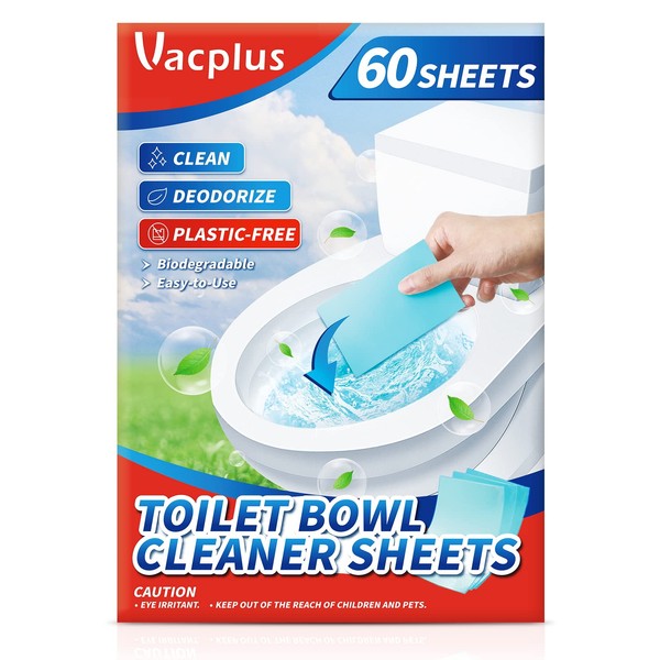 Vacplus Toilet Bowl Cleaners - Eco - Friendly 60 Sheets Strips Plastic-Free, Pre-Measured & Biodegradable Cleaning Stips, Efficiently Remove Stains & Odors