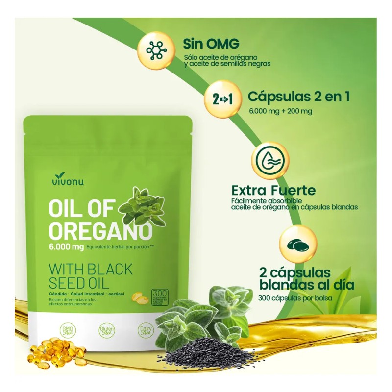 Vvivonu - Aceite De Orégano 6000mg 300 Cápsulas - Top
