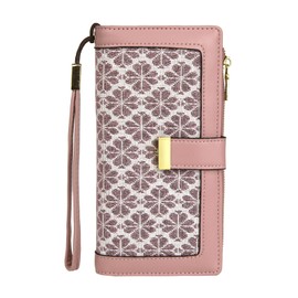 Gosect Women Floral Leather Wallet Large Capacity RFID Blocking Designer Trifold Card Holder with ID Window Coin Pockets Wristlet