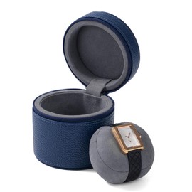 Oirlv Luxury Leather Watch Travel Case Single Watch Case with Removable Pillow(Blue)