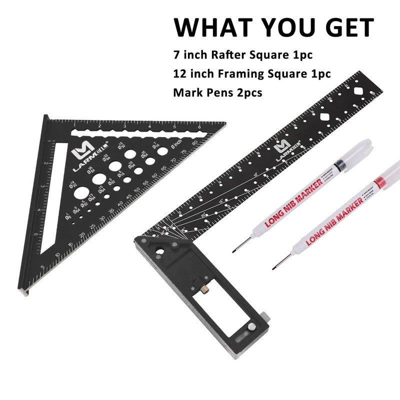 LARMEIL 12 Inch Framing Carpenter Square, Woodworking Square Ruler, Try