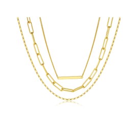 GW Gold Women's Necklace Boho Multilayer Stainless Steel Fashionable Jewellery Gold-Plated Chains Gifts for Women Mum Best Friend, Metal, No Gemstone