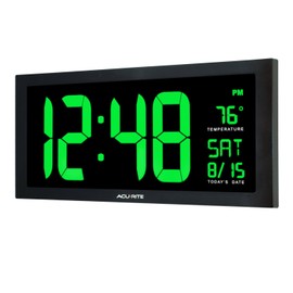 AcuRite 76101M Oversized LED Clock with Indoor Temperature, Date and Fold-Out Stand, 18", Green