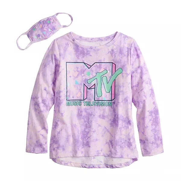 MTV Tie Dye Graphic Tee with Face Mask Girl's Size