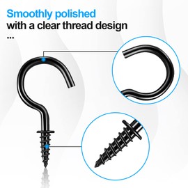 Vokmon 120 Pcs Screw Hooks, Galvanized Metal Screw in Hooks Mini Hooks for Hanging Black Hooks Screws Small Hooks Screw in,Black Small Screw in Hooks for Hanging Cup Key Plants Arts Decor (1/2 Inch)