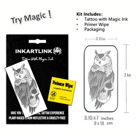 INKARTLINK Semi Permanent Tattoo, Temporary Tattoo, party tattoo, beautiful and realistic design, fun tattoo experience, cruelty-free, non-reflective, waterproof (Skull Owl)