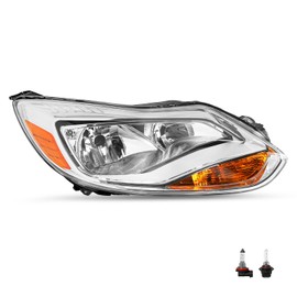 SOCKIR Chrome Housing Headlight Assembly w/Bulbs Fit for 2012-2014 Ford Focus OE Factory Style Headlamp Right Passenger Side