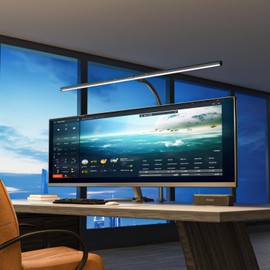 TOPMB Desk Lamps for Home Office, 24W Extra Bright Office Desk Lighting, 31.5" Wide Modern Black Desk Lights with Auto Dimming Memory Function, Stepless Dimming Task lamp for Workbench Monitor