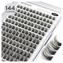 BEYELIAN False Eyelashes, Pack of 144 D+ Curl Hair Eyelashes Extension DIY Natural False Eyelashes for Personal Use at Home 10-16 mm (StyleC05 Black Band)