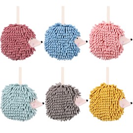 HunnmingRe 6 Pack Fuzzy Ball Hand Towels Puffball Towels Hedgehog Hanging Chenille Hand Towels Cute Hand Towels for Bathroom Toilet Kichten