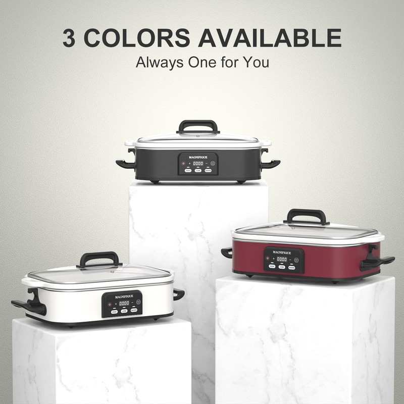 Magnifique 4 Quart Casserole Digital Slow Cooker, Premium Ceramic Bakeware