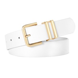 SUOSDEY Women's leather belt for jeans, fashionable women's waist belt, dress belt with golden buckle, 3.3 cm width, White
