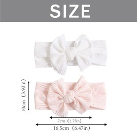 Pack of 2 Baby Headbands, Nylon Elastic Turban Headbands with Bows, Children's Hair Accessories, for Children, Toddlers, Infants, Newborns, White, Pink