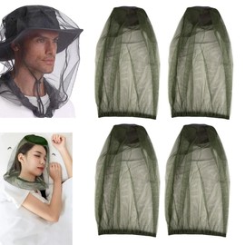 Pack of 4 High Quality Mosquito Net for Camping, Hiking and Safari, Ultralight with Extra Fine Mesh, Optimal Protection Against Insects, Perfect Fit for Headwear