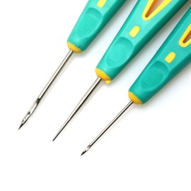 RLECS 3pcs Steel Awls Kit for Repair Leather Shoe Sewing Cobbler Tool DIY Craft Straight Curved and Hole Hook Needle Piercer Stab Awl