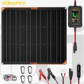 SUNAPEX 50W Flexible Solar Battery Charger Maintaine with MPPT Charge Controller