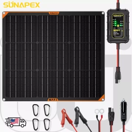 SUNAPEX 50W Flexible Solar Battery Charger Maintaine with MPPT Charge Controller