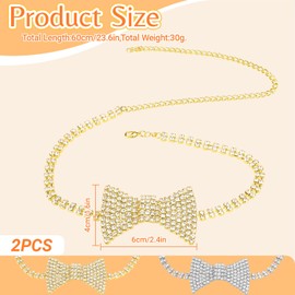 Sekonow 2 Pack Rhinestone Bow Necklace Chocker, Sparkly Diamond Bow Tie Necklace, Adjustable Giltter Crystal Bowknot Jewelry Chain for Women Party, Gold + Silver