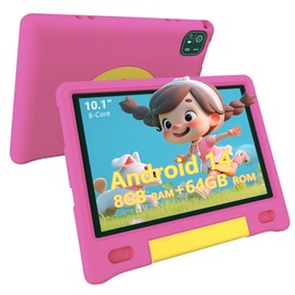 VCFNXLS Kids Tablet 10", Android 14, 8GB+64GB (1TB Expandable), Octa-Core, 1280×800 HD Display, Dual Cameras, 12-Hour Battery, Parental Controls, Childs Tablet with Shockproof EVA Case