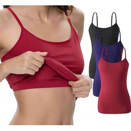 Vislivin Womens Cotton Camisole Adjustable Strap Tank Tops with Shelf Bra Stretch Undershirts Black Navy Wine Red L