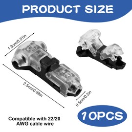 10 PCS 1 Pin 1 Way Wire Connectors Low Voltage T Tap Connectors without Stripping Quick Splice Wiring Branch Connector for 20-22 AWG, LED Strip, Audio, Vehicles, Electrical