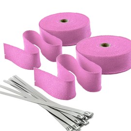 Stark Industries - Pink 2" x 33ft Fiberglass Exhaust Wrap with Stainless Steel Ties (11.8in) Header Wrap Heat Shield Sleeve for Cars and Motorcycle - 2-PACK