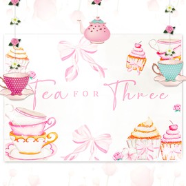 LaVenty Tea For Three Party Decorations Tea Party Decorations Party Backdrop Party Banner Floral Birthday Banner