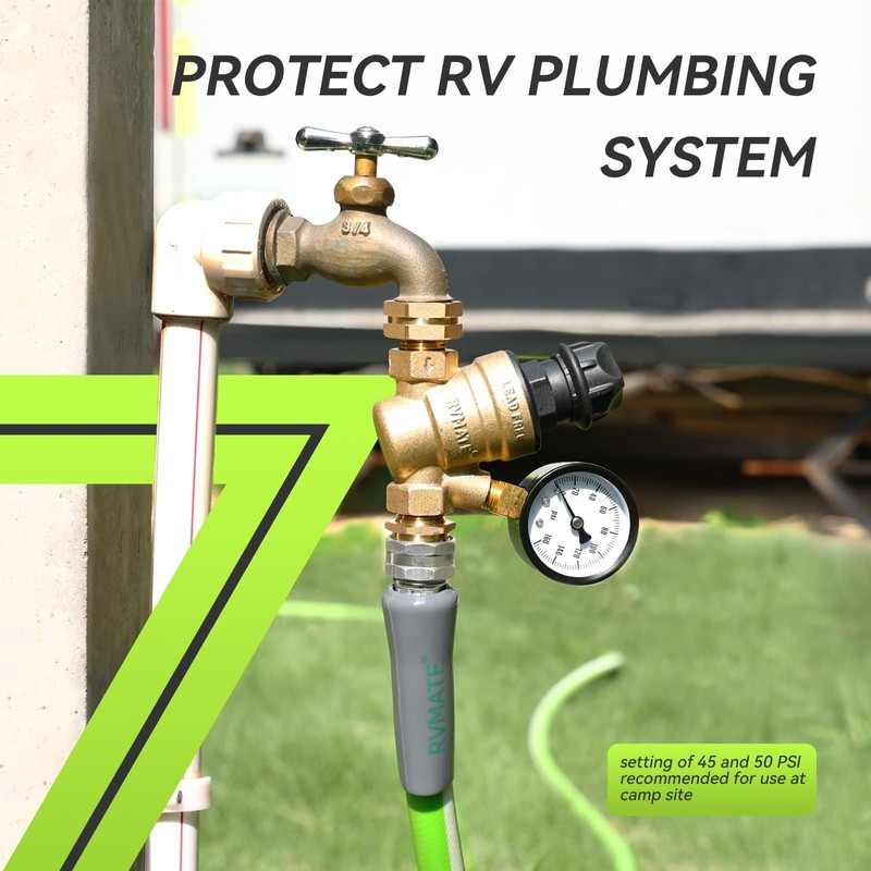 RVMATE RV Water Pressure Regulator with Adjustable Knob, Brass Lead-Free