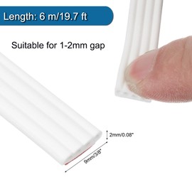 PATIKIL 3/8 Inch x 3/64 Inch x 20 ft I-Shaped Weather Stripping Door Seal Strip, Self Adhesive Silicone Seal Tape fit 1-2mm Gap for Door Frame Window, White