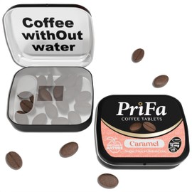 PriFa Caramel Coffee Tablets – Sweetened with Stevia, Rich & Buttery Flavor, Instant Coffee On-The-Go, Portable Caffeine Boost – 15mg Caffeine, 25 Tablets