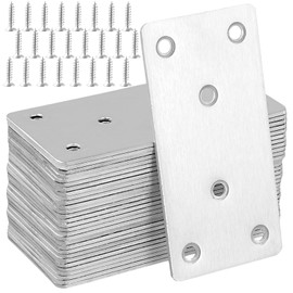 MAHIONG 30 Packs 4x2 Inches Stainless Steel Flat Straight Brace Brackets, Mending Joining Plates, Metal Mending Plates with Screws for Furniture Repairing, 2 mm Thickness