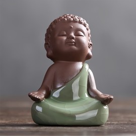 EVECILOO Ceramic Cute Baby Buddha Statue, Purple Clay Peaceful Rulai Buddha Statue, Happy Baby Buddha Statue, Monk Figurine, Office Desktop Mini Statue, Tea Ornaments, Monk Home Decoration (5)