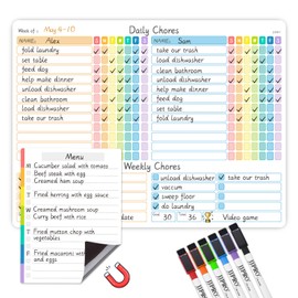 JJPRO Magnetic Chore Chart for Kids Multiple Kids, Adults-14.5"x11" Behavior Reward Responsibility Chart for Fridge and One List Board, Chores Chart for Teens, Checklist Dry Erase Chore Chart