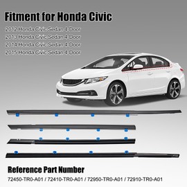KAFKOF Window Molding Trim Seal for Honda Civic 2012-2015 Accessories, Outer Door Black Rubber Weather Stripping Belt, Replacement 72450-TR0-A01 (4PCS)