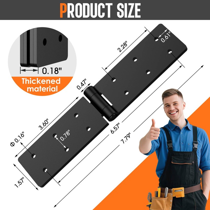 Lipshome Heavy Duty Gate Hinges,Black Door Hinge with Screws, Adjustable