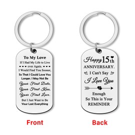 15 Year Anniversary Keyring for Him Her 15th Wedding Anniversary Keychain for Husband Wife Anniversary Present for Men Women Couple Him and Her Christmas Birthday Valentines Day Gift
