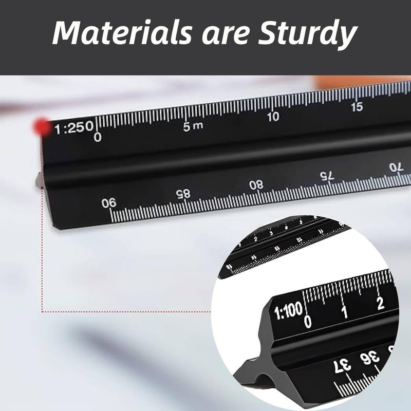 Architectural Scale Ruler – 12-Inch Aluminum Triangular Drafting Ruler for